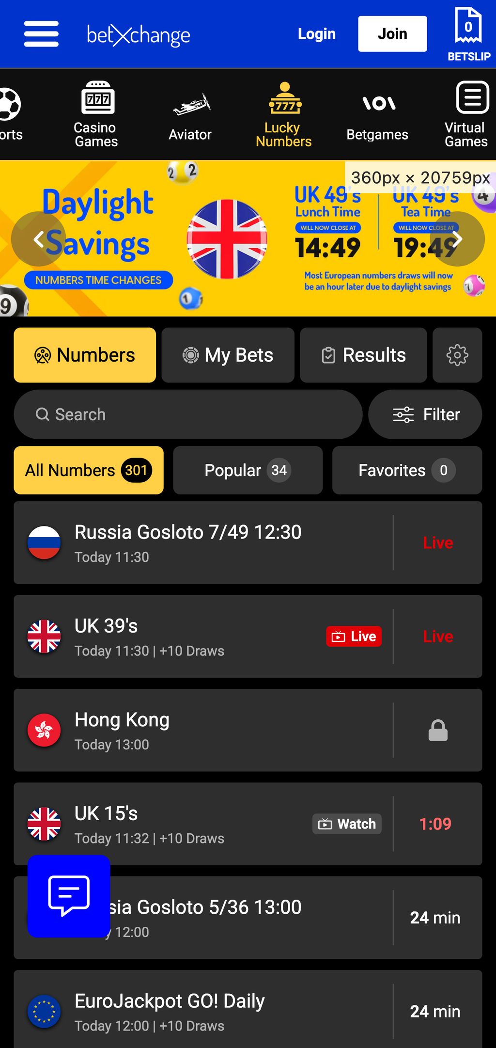 BetXchange lucky numbers