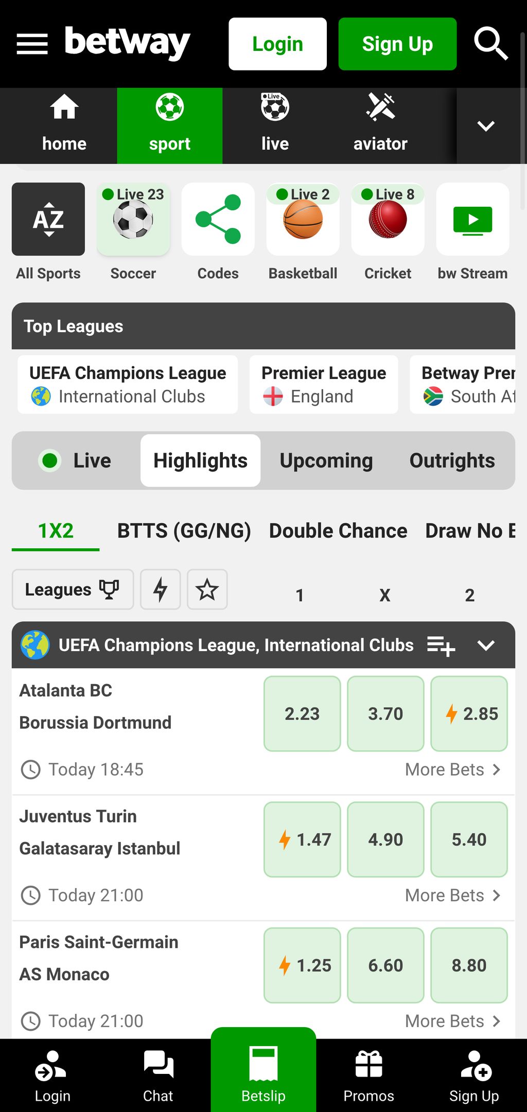 Soccer betting at Betway