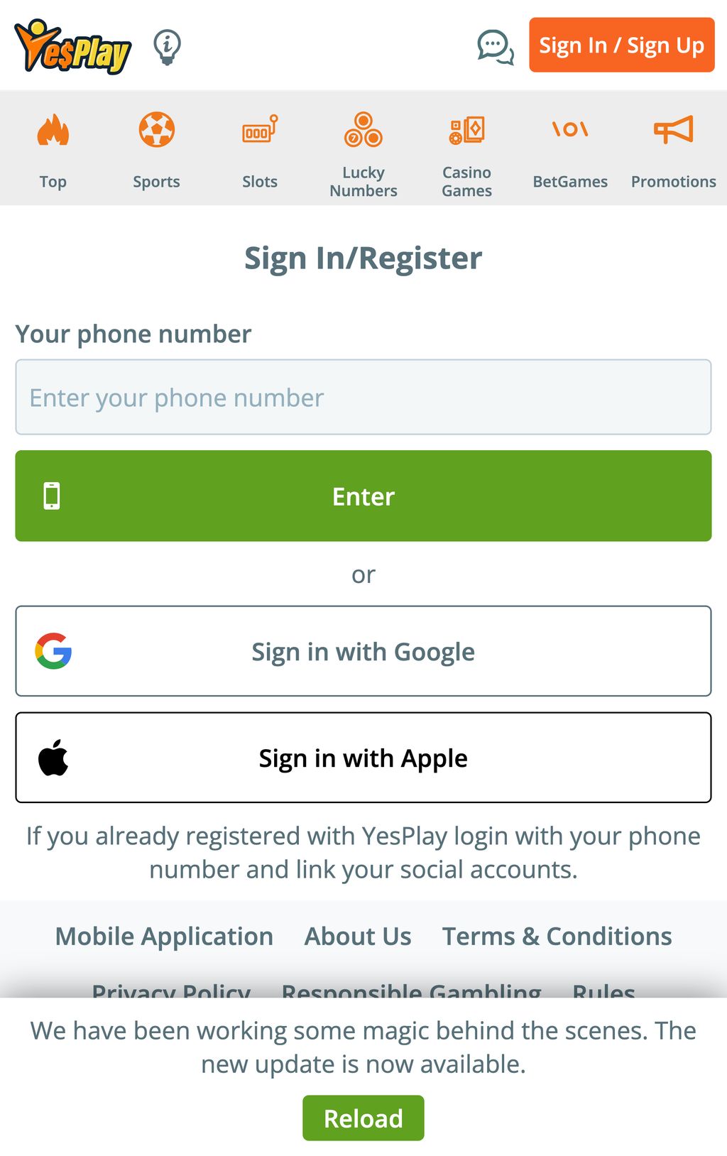 Registration at YesPlay