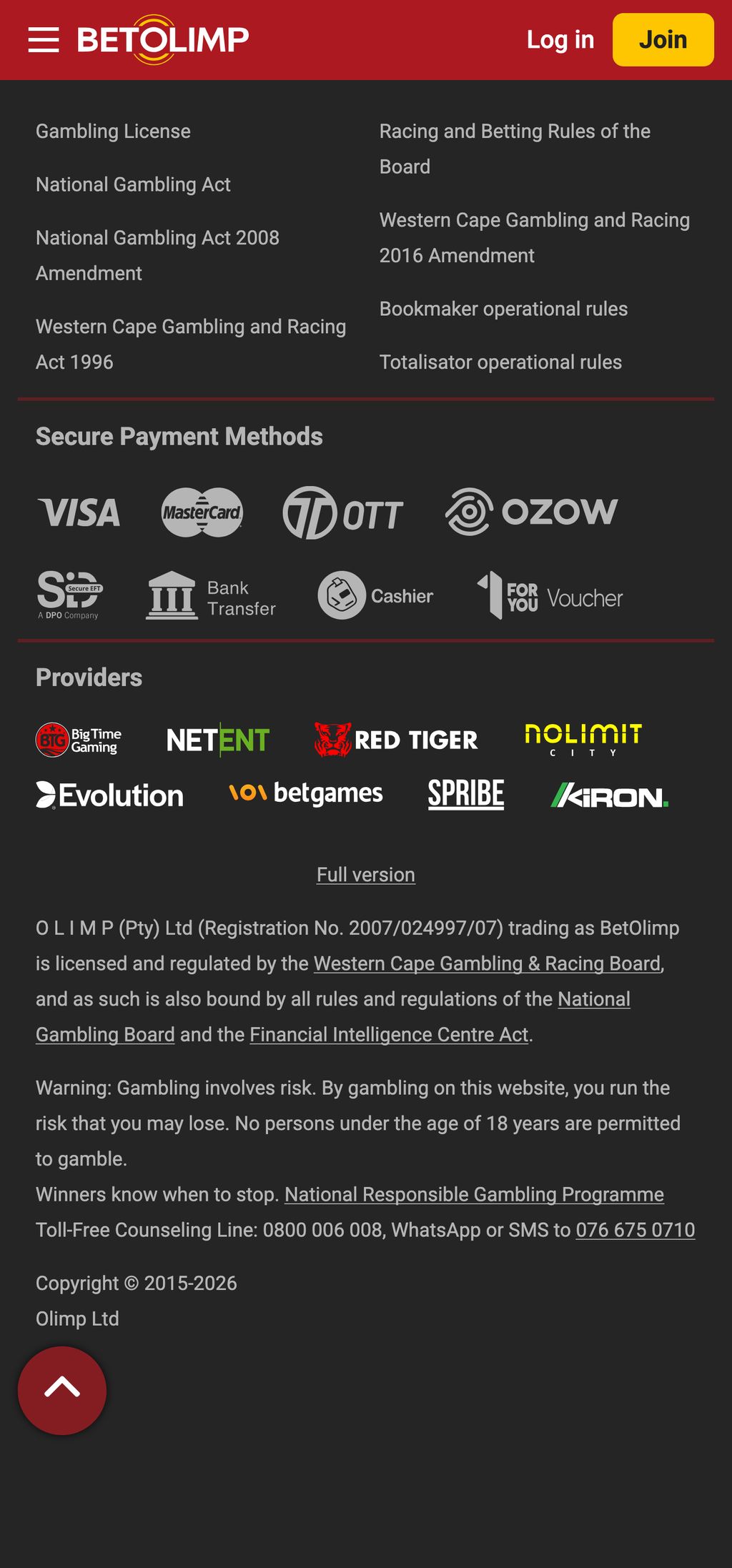 BetOlimp license information