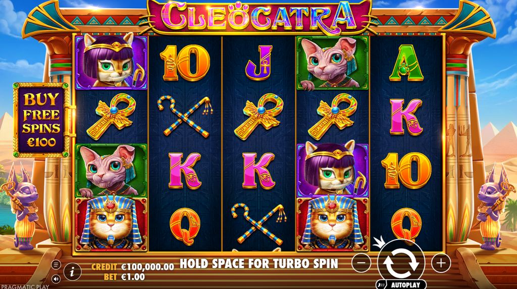 Cleocatra slot – main game view with 5x4 grid and 40 paylines