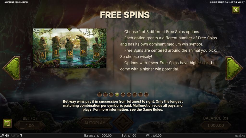 Five Free Spins options, each with a different spin count and volatility profile