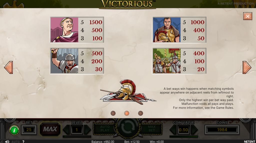 High-value symbol paytable showing Emperor and soldier character payouts