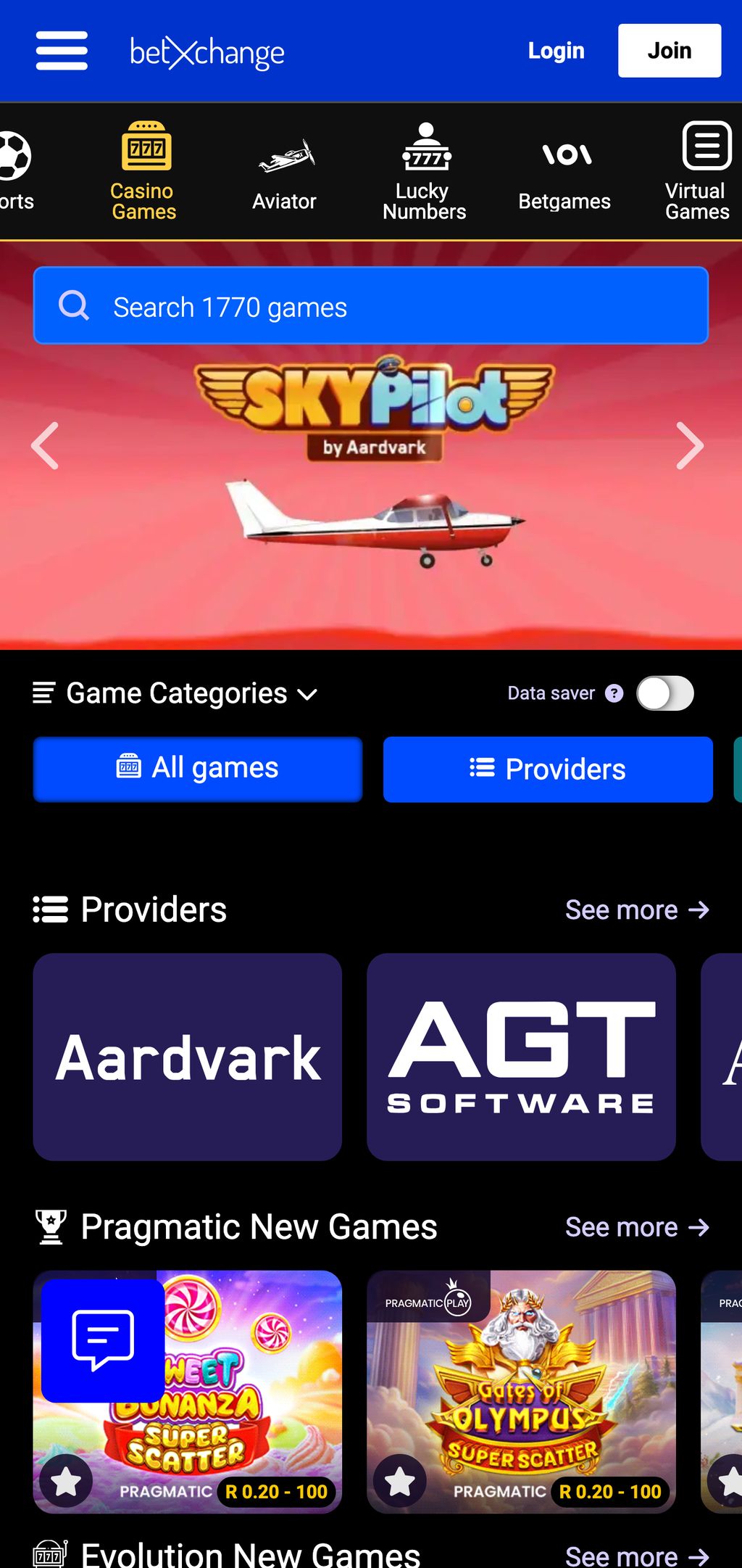 BetXchange casino games catalog