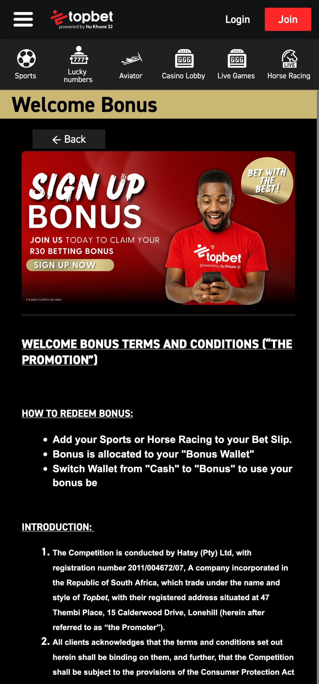 TopBet R30 freebet page