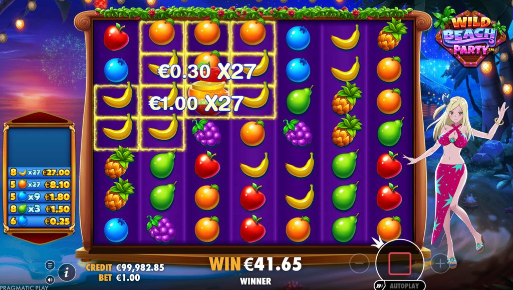 Wild Beach Party — Wild multiplier reaching 27x during free spins
