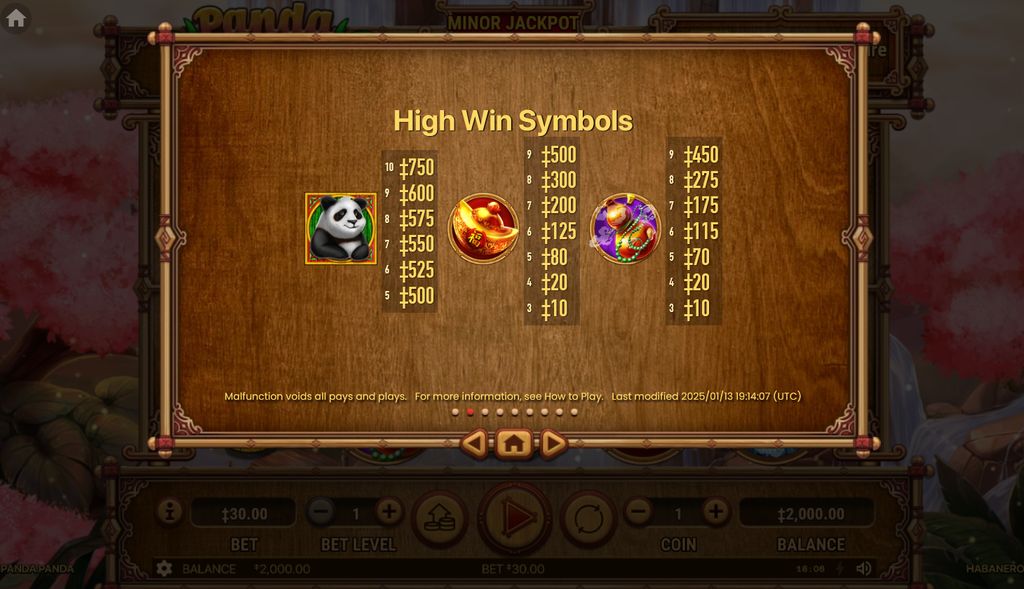 High-paying symbols and Panda Wild values up to 10 in a row