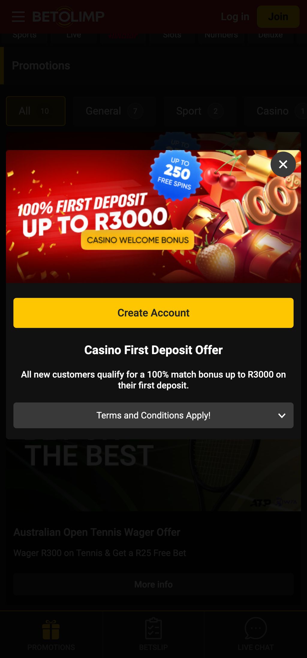 BetOlimp welcome bonus up to R3000