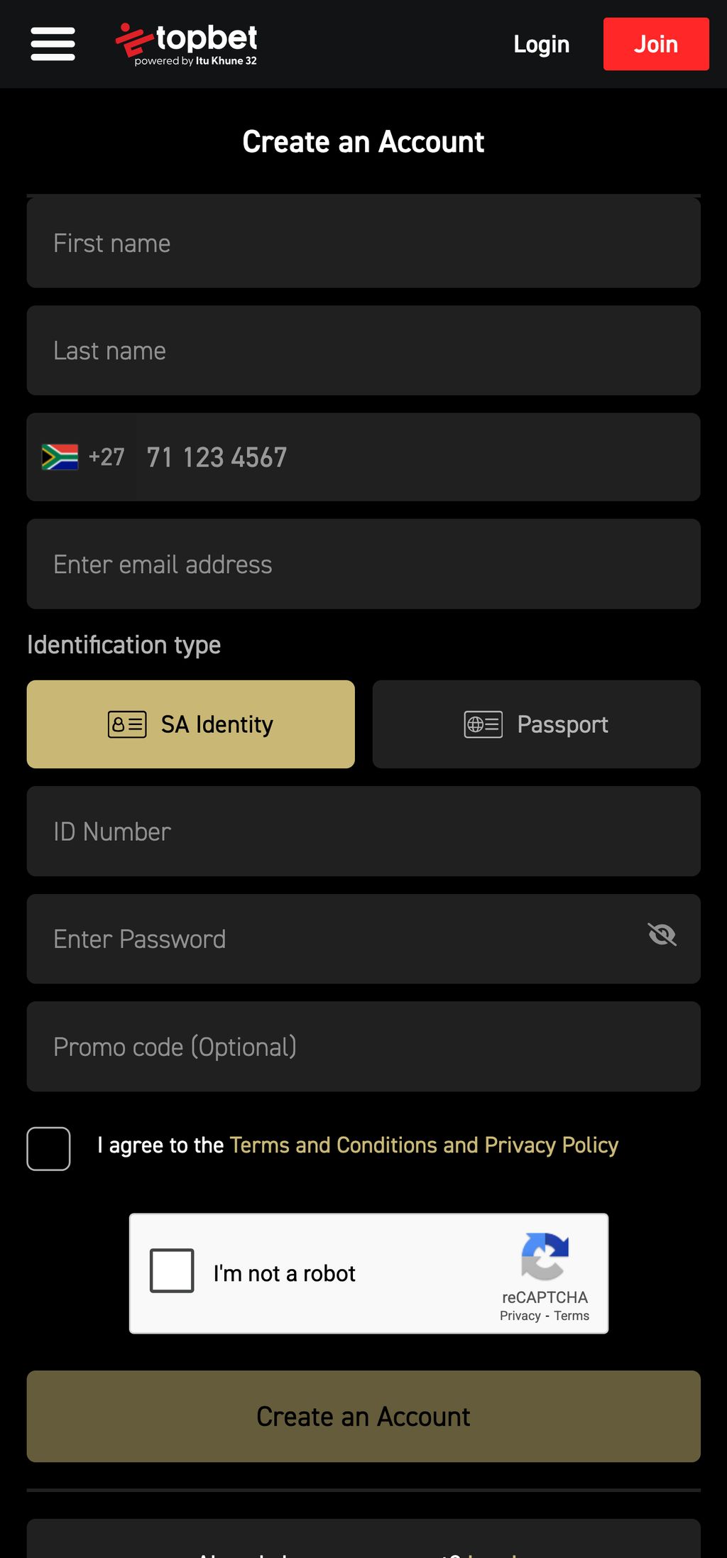 TopBet registration
