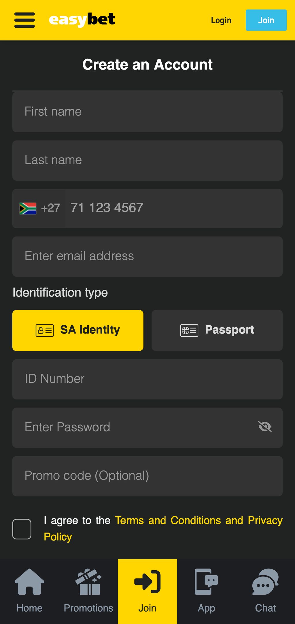 Easybet registration