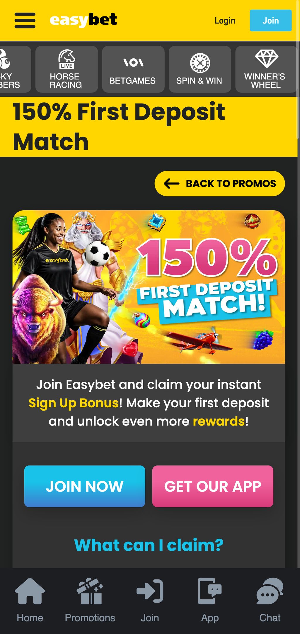 Easybet 150% welcome bonus