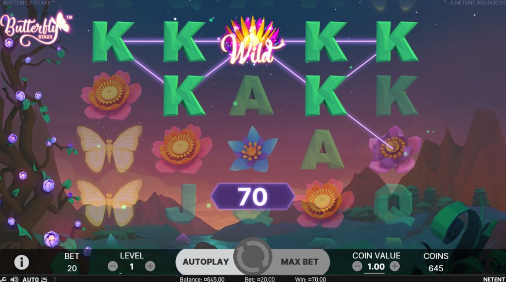 Wild substitution completing a paying combination across the reels