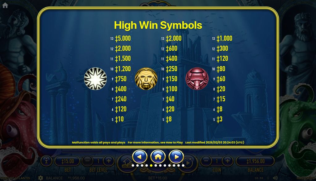 High-paying symbol values for the white starburst, golden lion, and red bull.