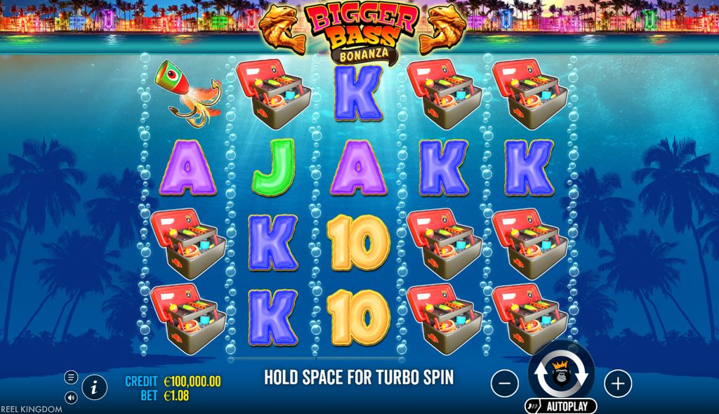 Bigger Bass Bonanza base game with a 5×4 reel grid