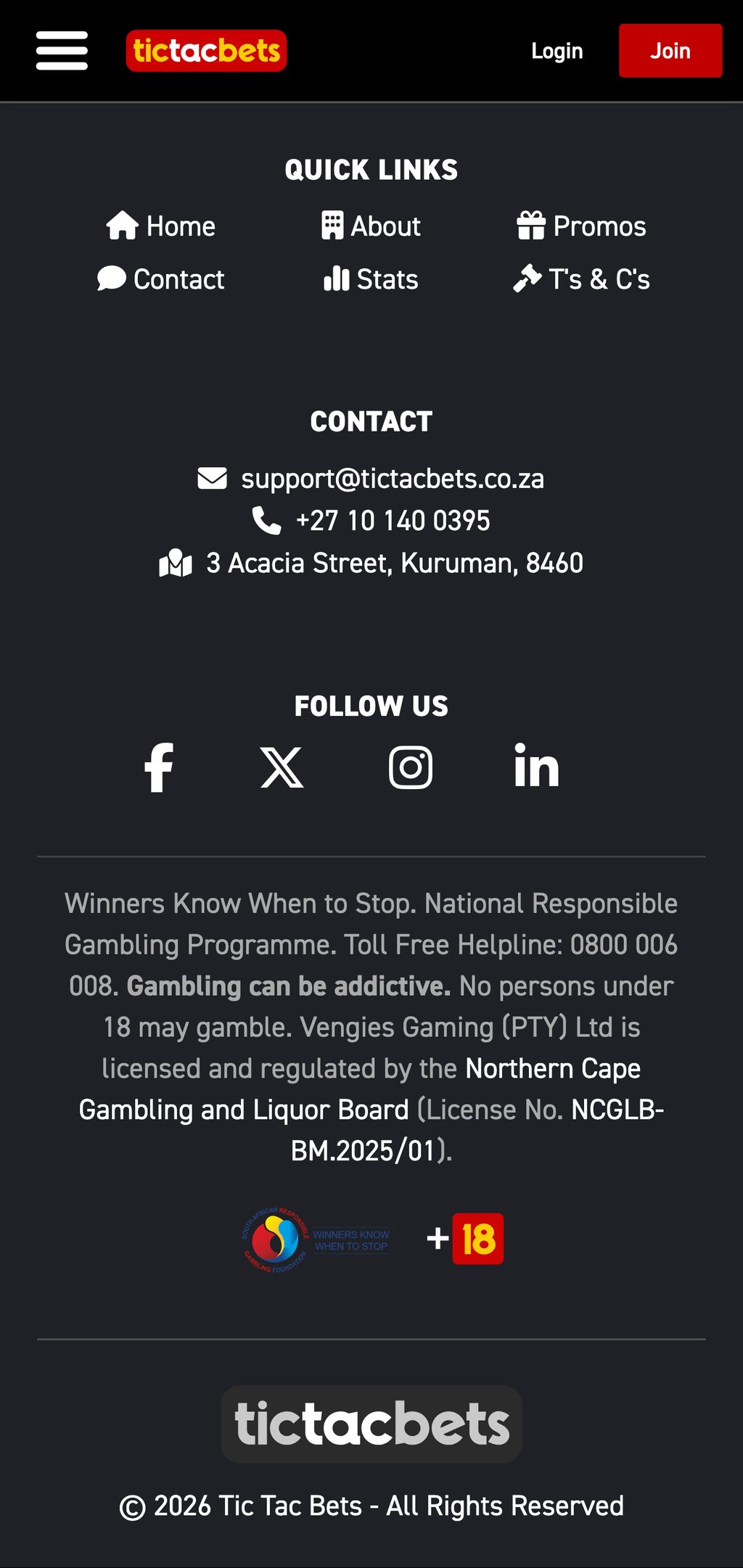 Tic Tac Bets license information