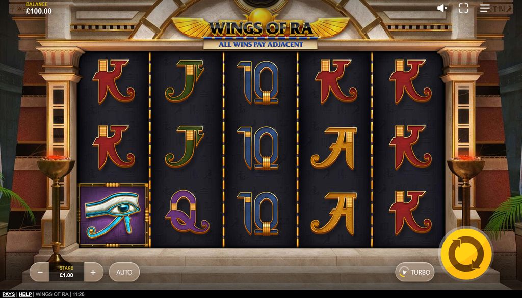 Wings of Ra base game layout with 5 reels and 3 rows
