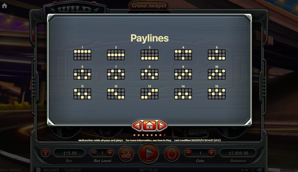 All 15 payline patterns in Wild Trucks