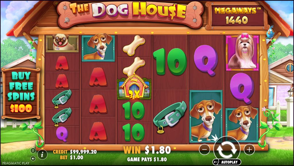 The Dog House Megaways base game interface with multiplier wilds