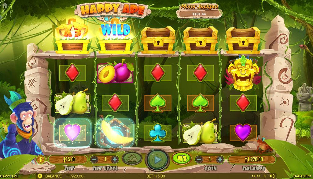 The Banana Toss feature dropping a Wild onto the reels with the x3 chest still active
