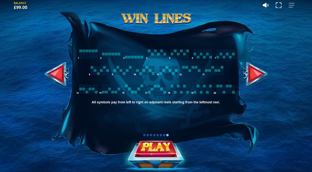 All 20 win lines used in the slot