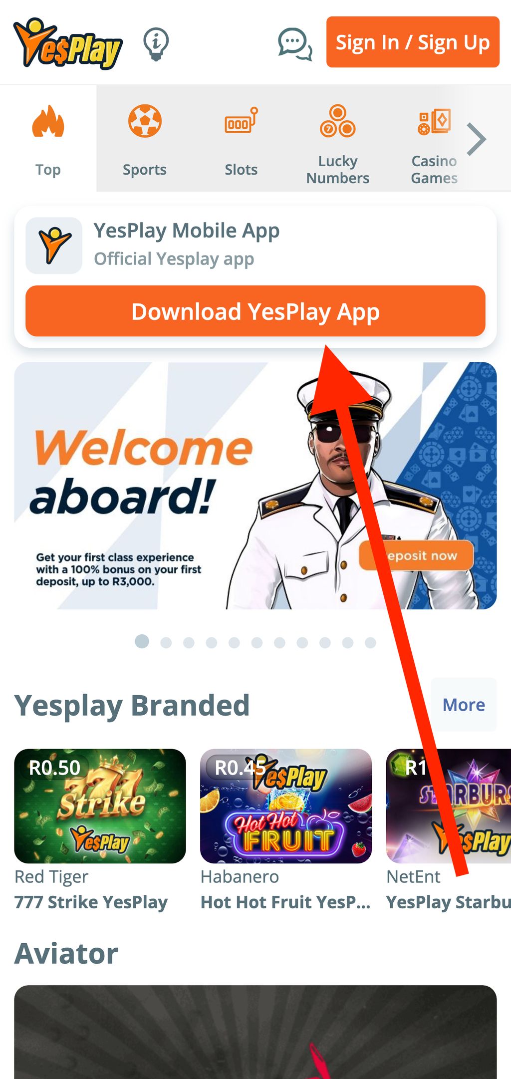 Download button for YesPlay App