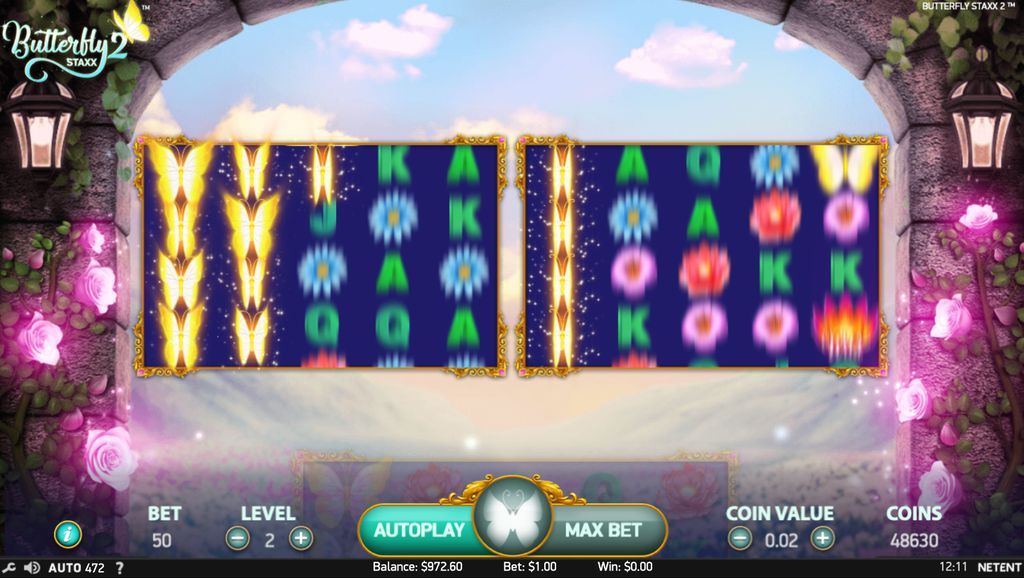 Re-Spins sequence with two play areas active — Yellow Butterflies locked across the leftmost reels