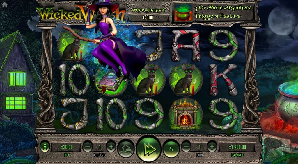 Witch Wild covering reel 2 during autoplay, with the Minor Jackpot meter visible above the reels