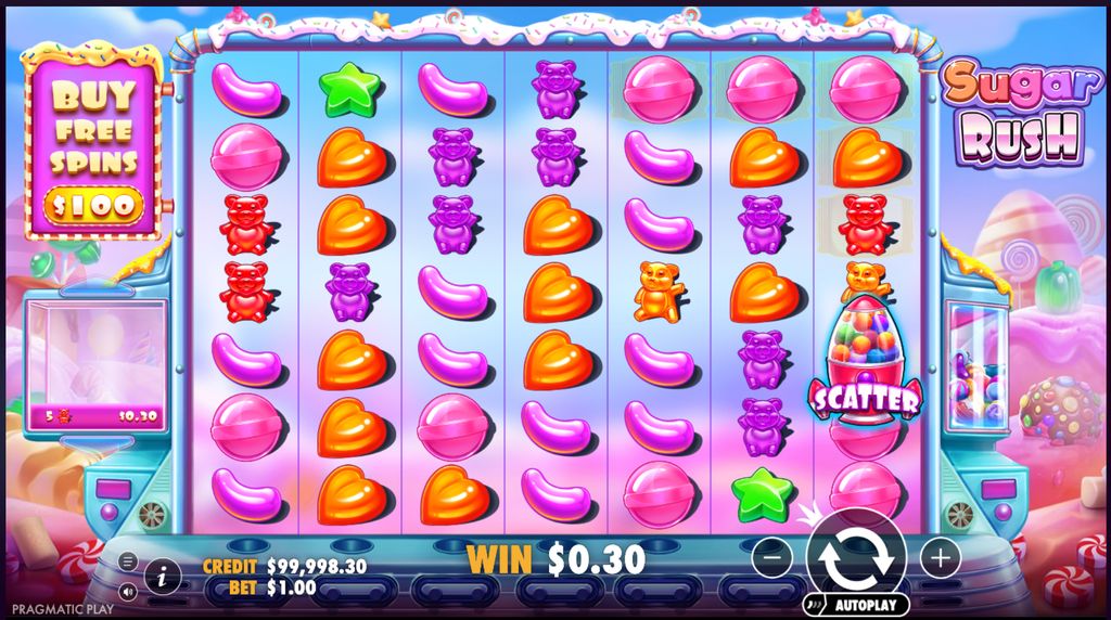 Sugar Rush 7x7 grid and base game interface.