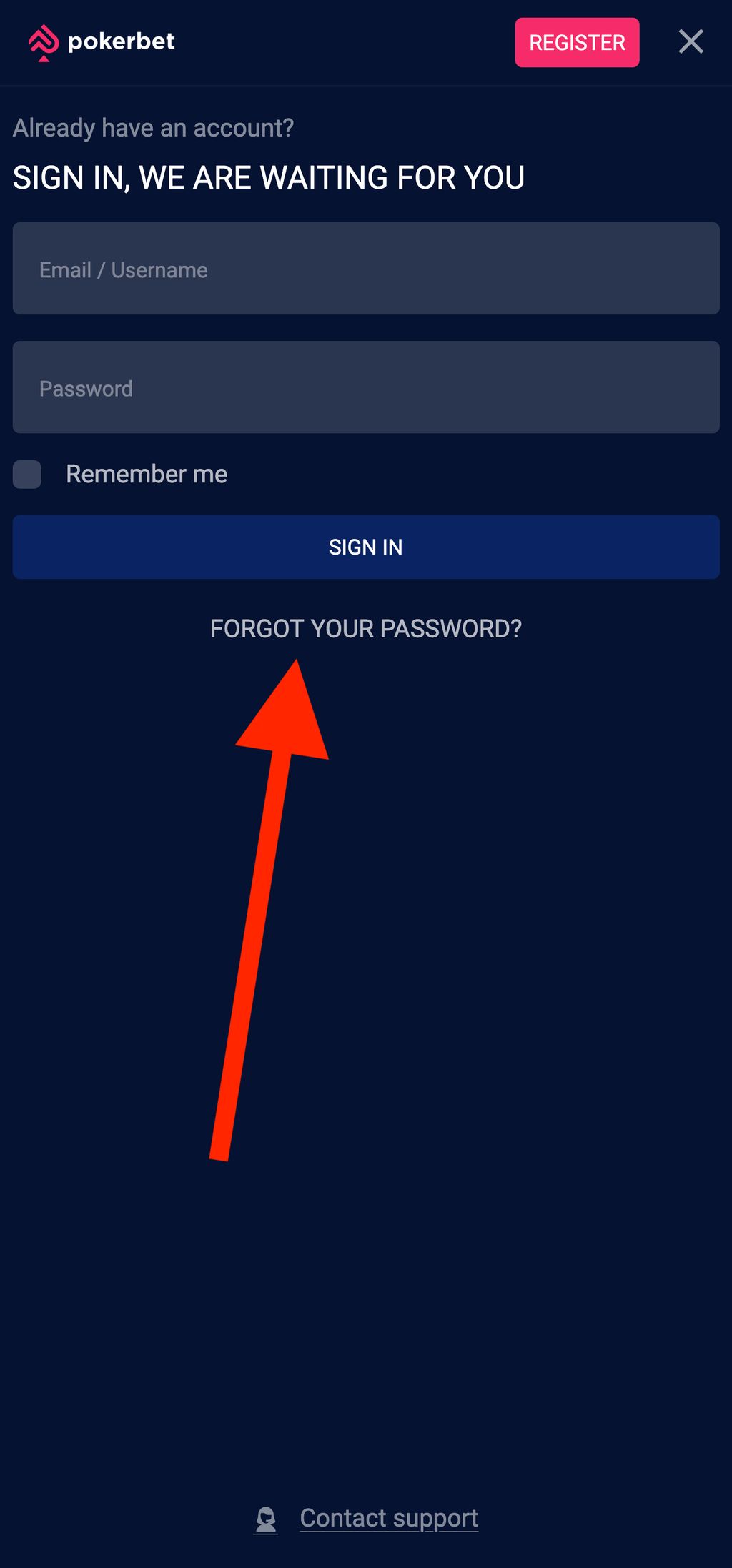 Pokerbet password reset