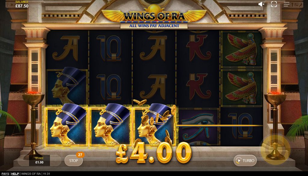 Three Nefertiti symbols forming a winning combination