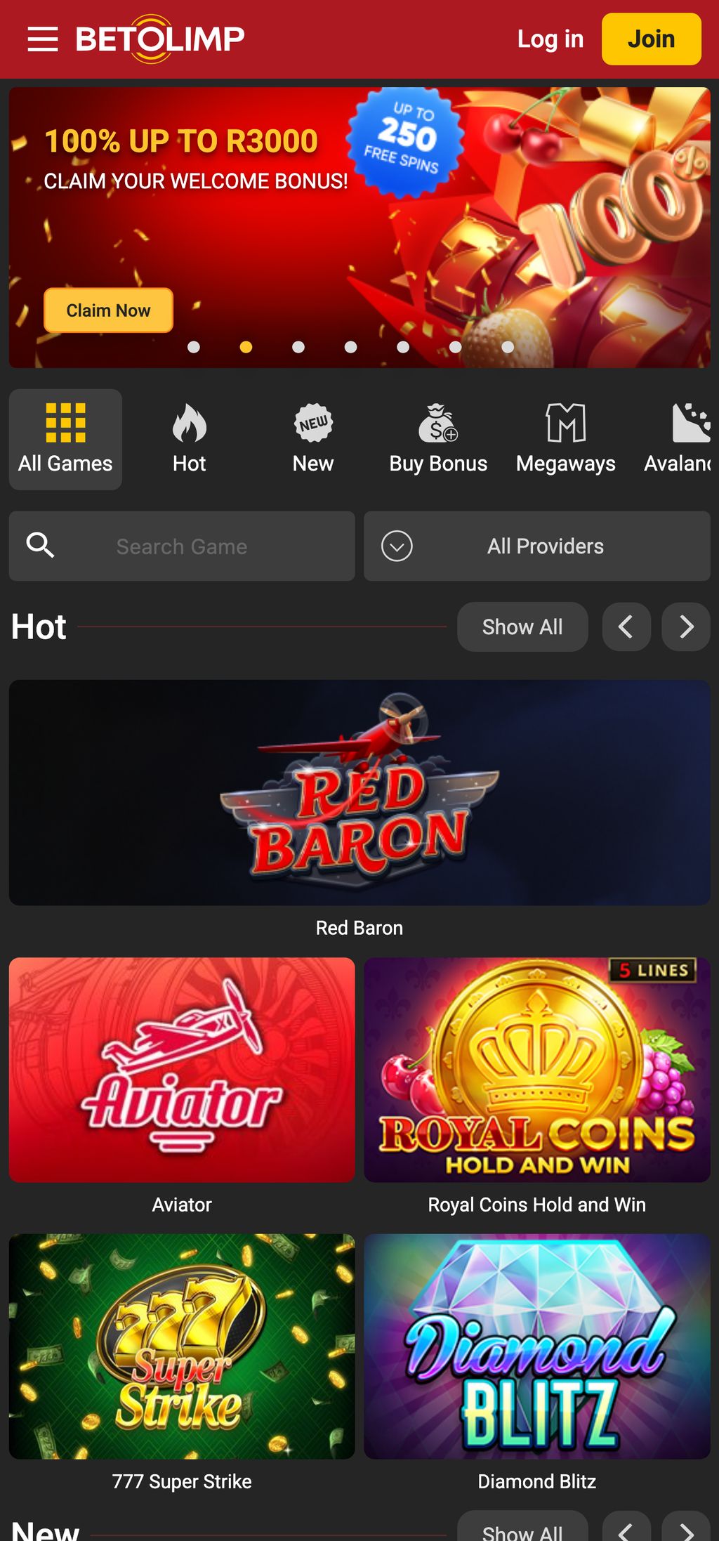 BetOlimp slots catalog