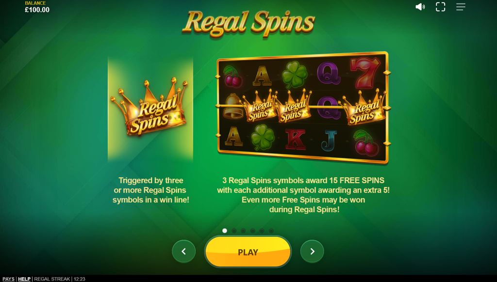 Regal Spins – triggered by three or more crown scatter symbols