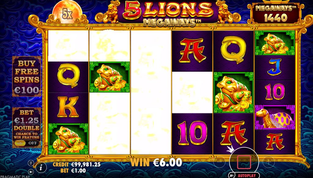 Tumble Feature in action with a 5x Wild Multiplier — winning symbols removed and new ones falling in