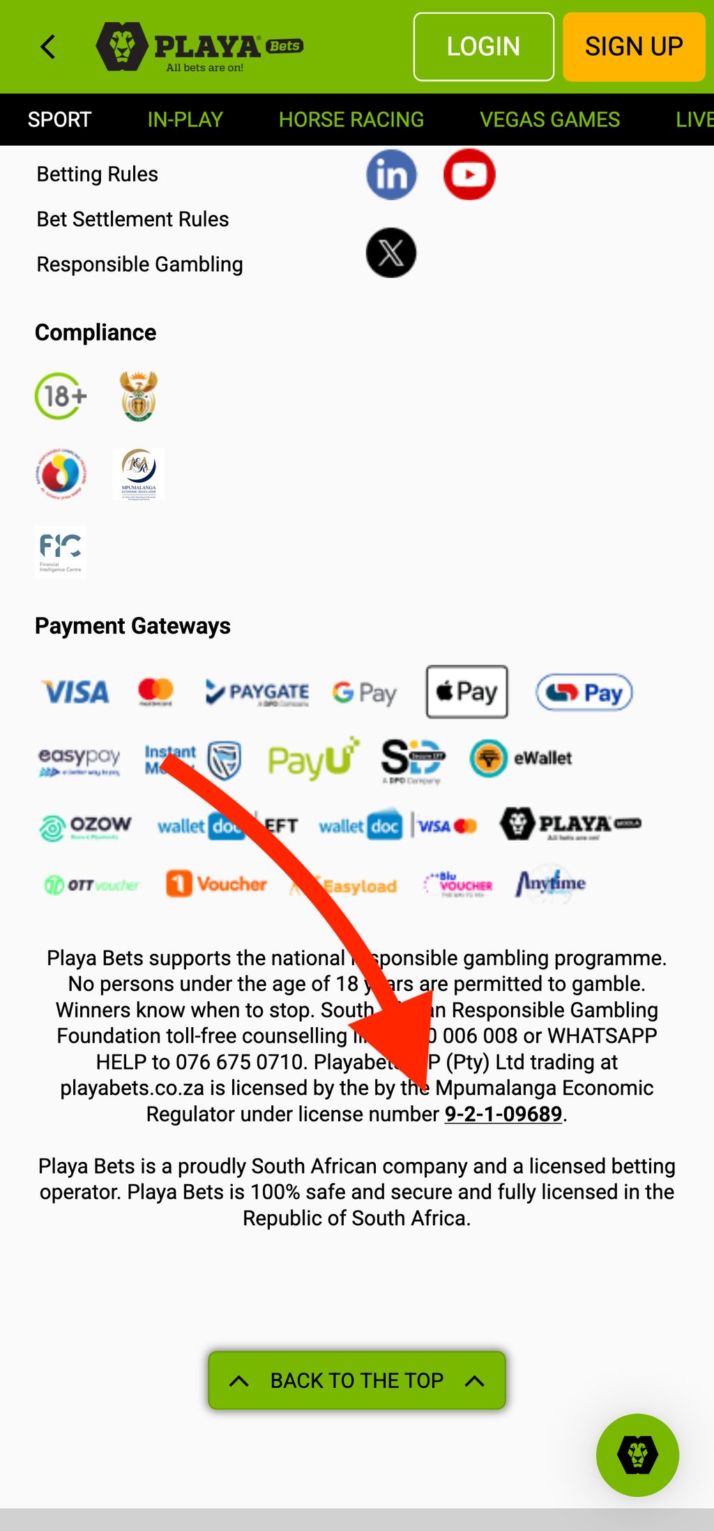 PlayaBets license information
