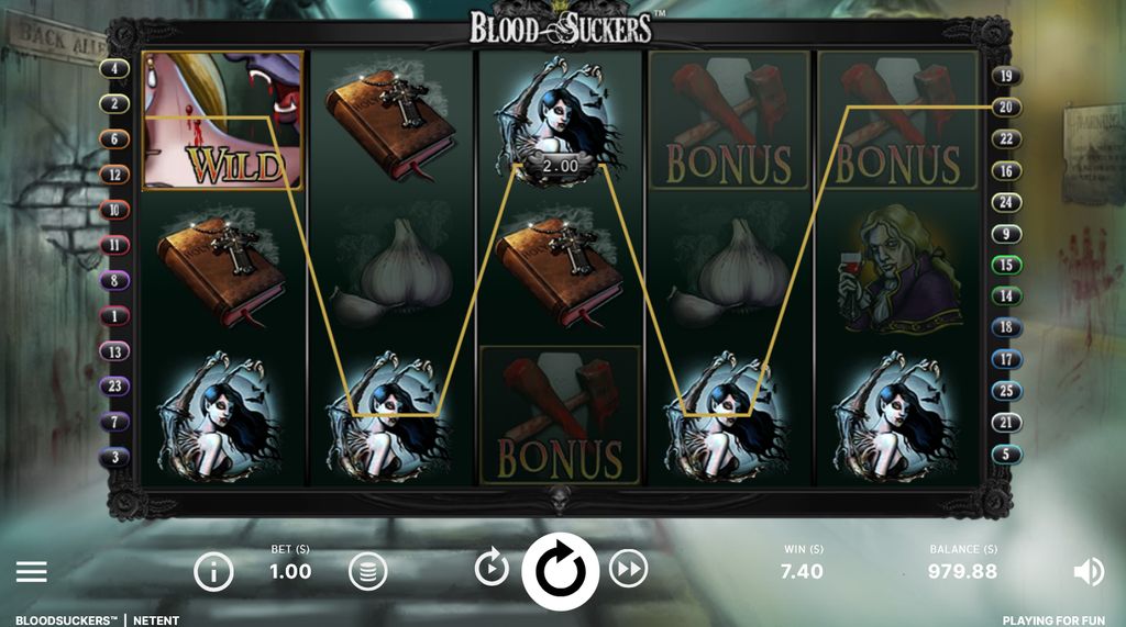 Bonus symbols on the reels triggering a 7.40 win at R1 bet