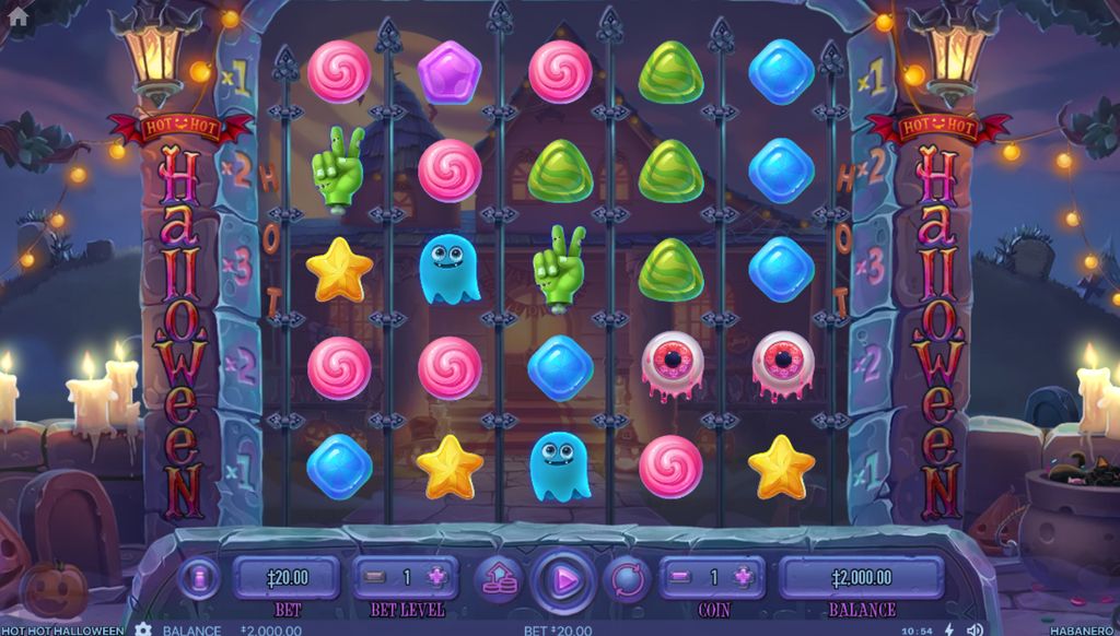 Hot Hot Halloween base game grid with row multipliers visible on both sides